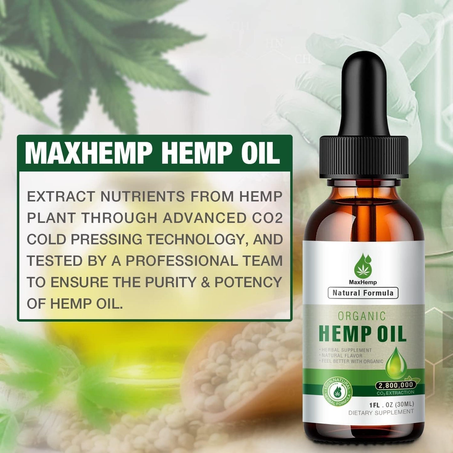 Hemp Oil Organic Premium - Maximum Strength | 100% Natural Hemp Drops Tincture - Vegan 2-Pack
