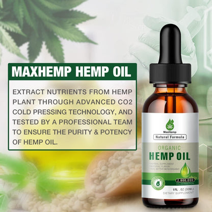 Hemp Oil Organic Premium - Maximum Strength | 100% Natural Hemp Drops Tincture - Vegan 2-Pack