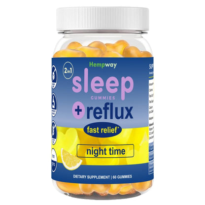 HEMPWAY Reflux Raft Gummies – Nighttime Sleep + Acid Reflux Relief, Lemon, 60 Gummies