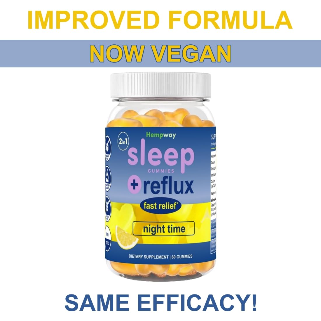 HEMPWAY Reflux Raft Gummies – Nighttime Sleep + Acid Reflux Relief, Lemon, 60 Gummies