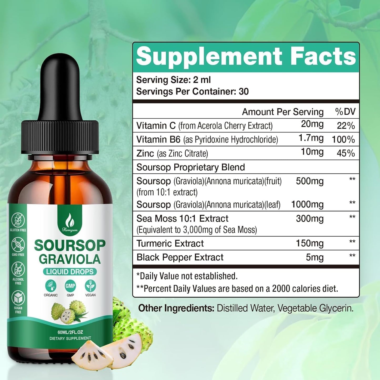Hemyum Soursop Bitters Liquid Drops – 7 in 1 Graviola + Sea Moss, 2 oz