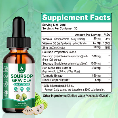 Hemyum Soursop Bitters Liquid (3 Pack) – 7-in-1 Graviola Drops with Organic Sea Moss, 6 oz (180 ml)