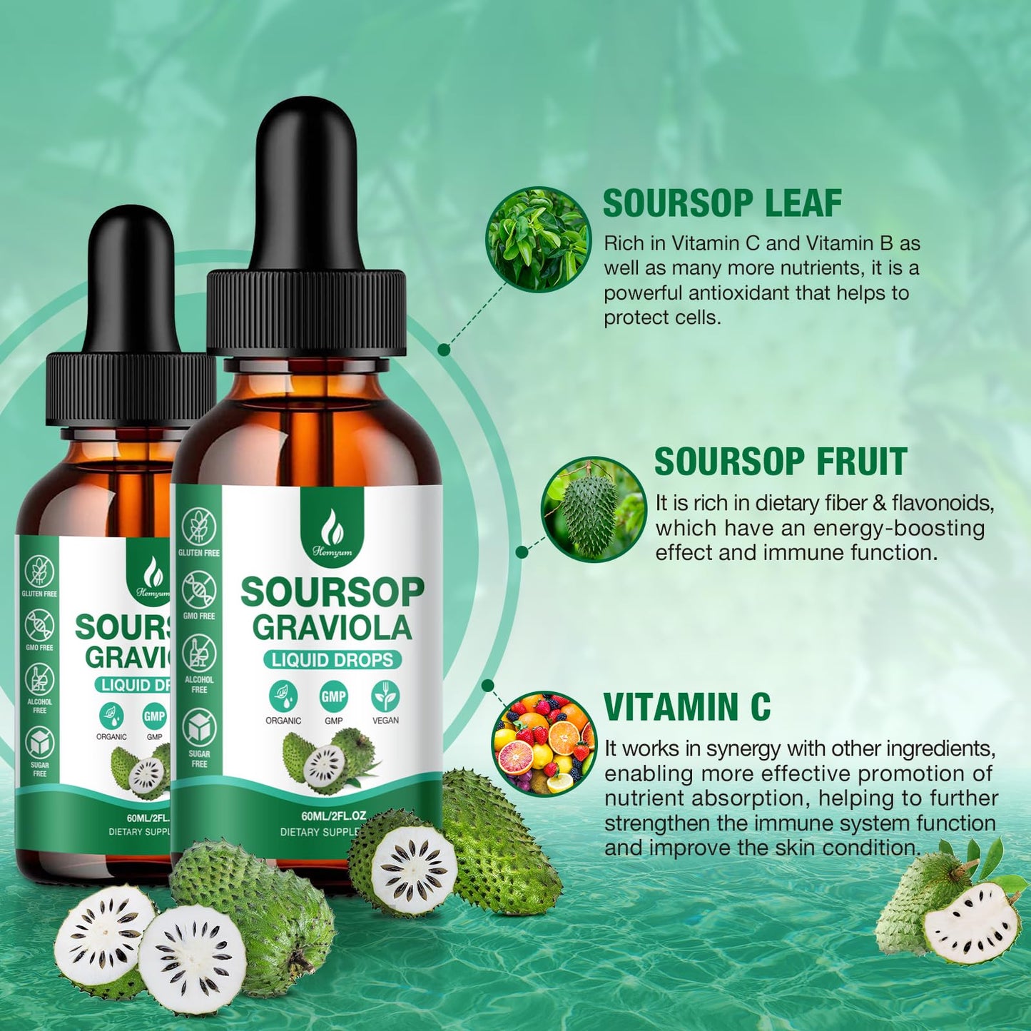 Hemyum Soursop Bitters Liquid Drops – 7 in 1 Graviola + Sea Moss, 2 oz