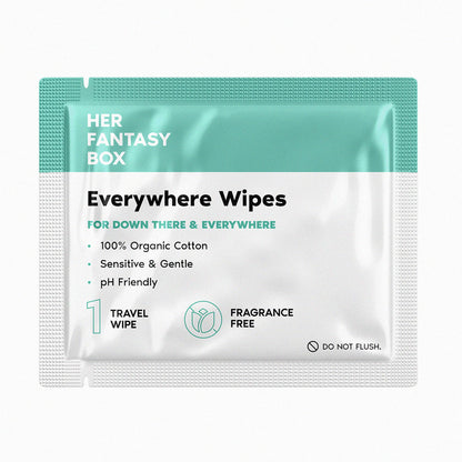 Her Fantasy Box | Everywhere Wipes – 100% Organic Cotton, Gentle & Refreshing, pH-Balanced, Fragrance-Free, Plant-Powered for Body, Face & Intimate Areas, Ideal for Sensitive Skin - 1 Pack, 15 Wipes