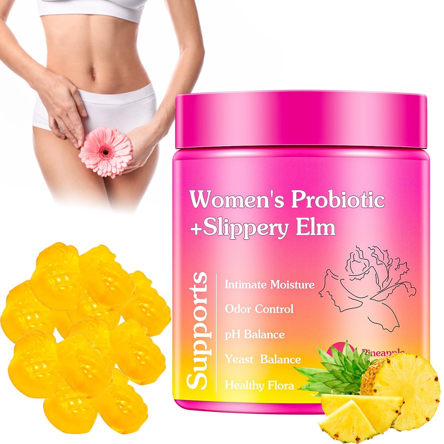 Her Juicy Premium Feminine Probiotics Gummies for Women – Pineapple Flavor, Vegan & Gluten Free | 1 Pack