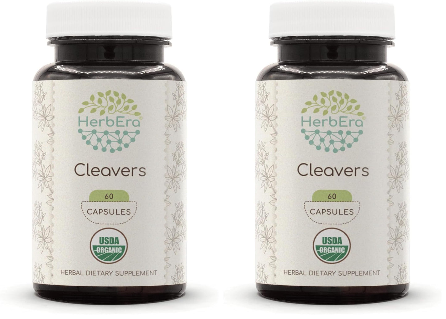 HerbEra Cleavers USDA Organic 60 Capsules | Pack of 2 | Natural Herbal Supplement