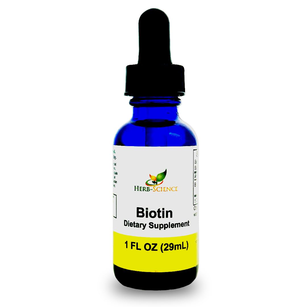 Herb-Science Liquid Biotin B7 – High-Absorption, Cold-Pressed D-Biotin USP, Vegan, Alcohol-Free, Sublingual Drops, No Artificial Flavors, Blue Cobalt Glass Bottle for Potency & Purity - 1 oz