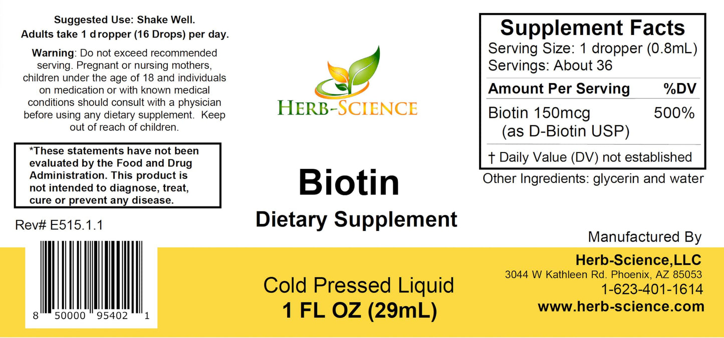 Herb-Science Liquid Biotin B7 – High-Absorption, Cold-Pressed D-Biotin USP, Vegan, Alcohol-Free, Sublingual Drops, No Artificial Flavors, Blue Cobalt Glass Bottle for Potency & Purity - 1 oz
