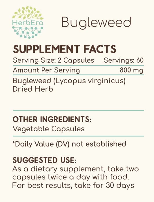 HerbEra Bugleweed 120 Capsules – 400 mg Each | Lycopus virginicus