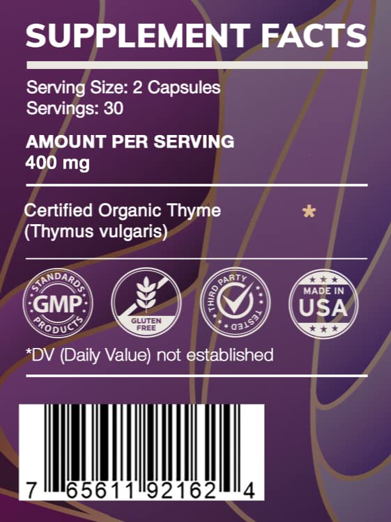 HerbEra Earth's Love Thyme 60 Capsules - 400 mg High Potency Thyme (Thymus Vulgaris)