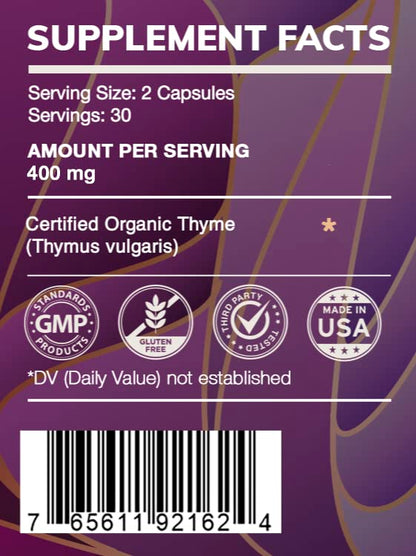 HerbEra Earth's Love Thyme 60 Capsules - 400 mg High Potency Thyme (Thymus Vulgaris)