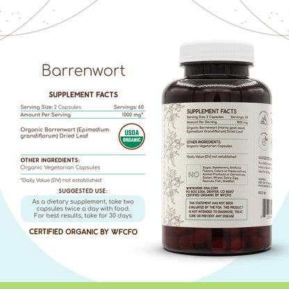 HerbEra Barrenwort USDA Organic 120 Capsules – Epimedium grandiflorum