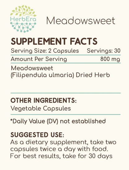 HerbEra Meadowsweet 60 Capsules – 400 mg Dried Meadowsweet (Filipendula ulmaria)