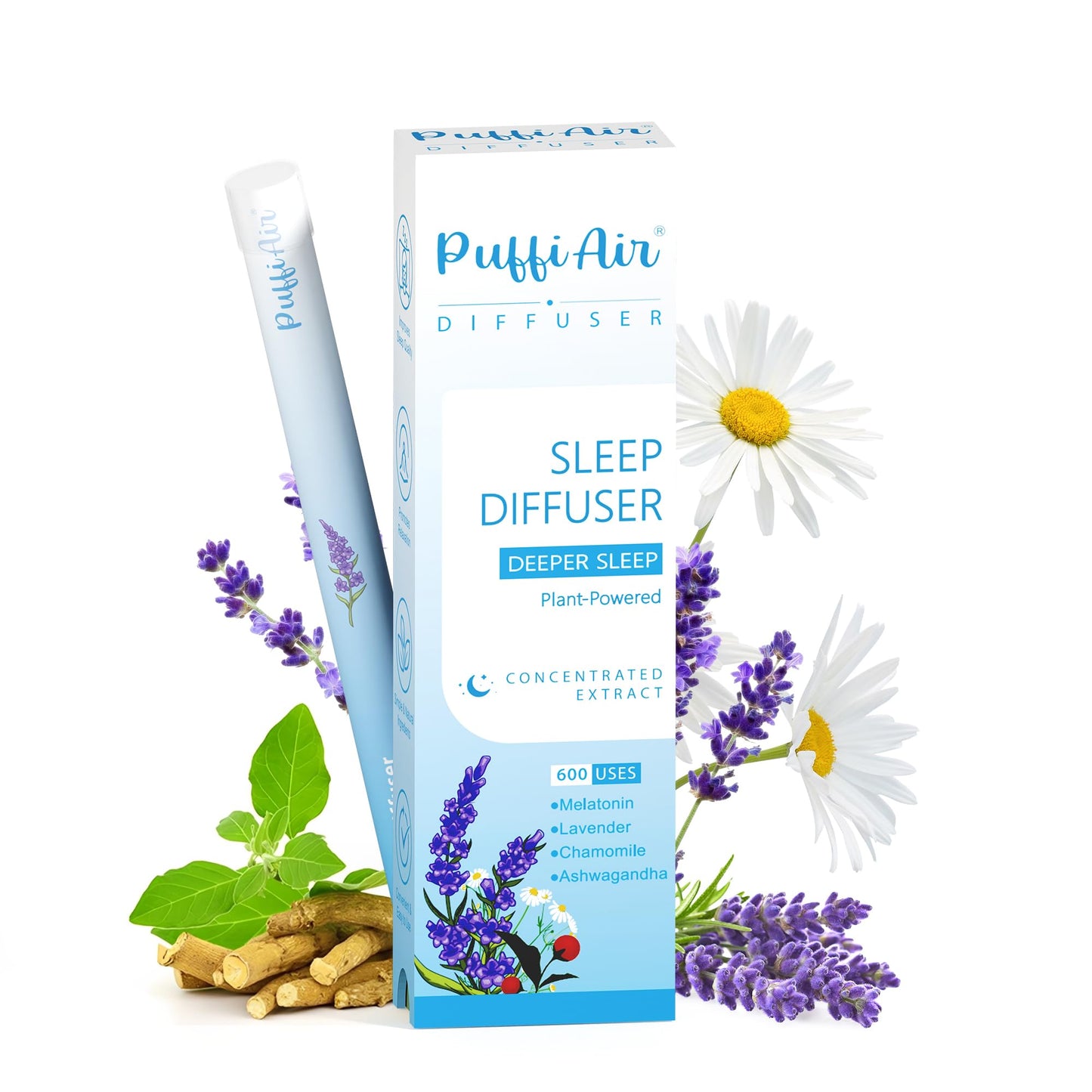 Herbal Anxiety Pen - Melatonin Diffuser with Lavender, Chamomile & Ashwagandha for Sleep Support & Stress Relief - 600 Uses