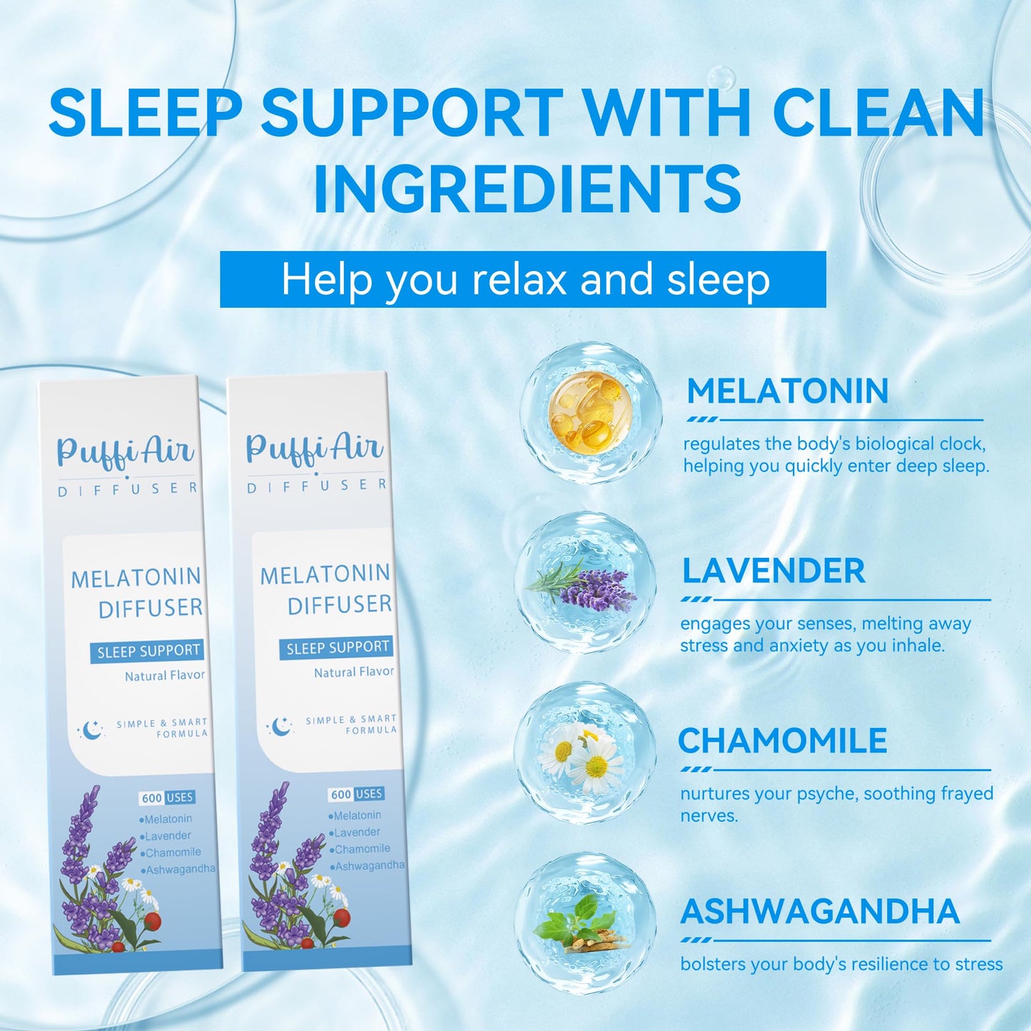 Herbal Anxiety Pen - Melatonin Diffuser with Lavender, Chamomile & Ashwagandha for Sleep Support & Stress Relief - 600 Uses