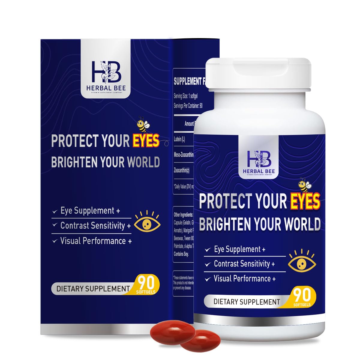 Herbal Bee Eye Supplement - Lutein 10mg, Meso-Zeaxanthin 10mg, Zeaxanthin 2mg | 90 Softgels