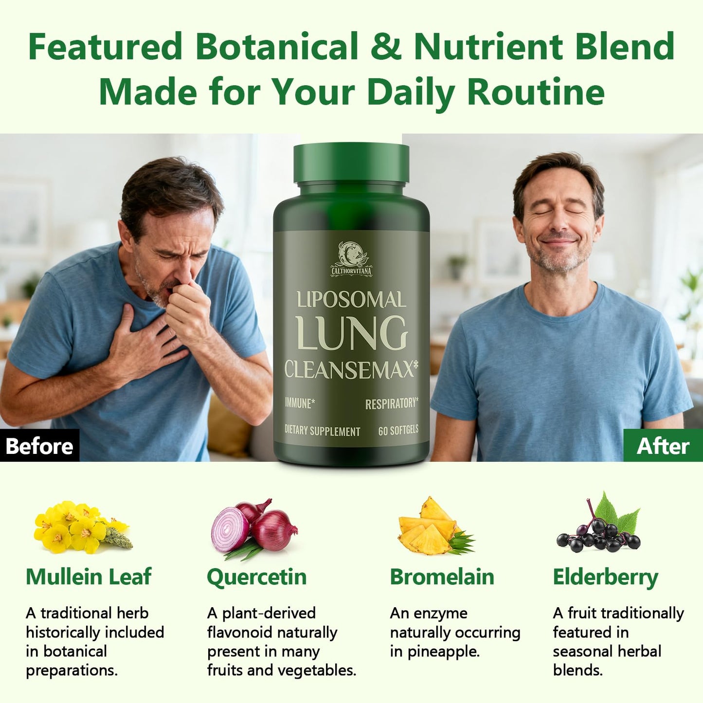 Liposomal Lung Cleansemax Supplement – Mullein Leaf & Elderberry, Quercetin + 13 Herbs & Vitamins | 120 Capsules