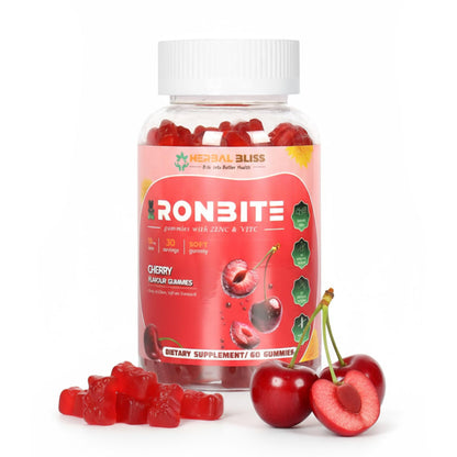 Herbal Bliss Iron Gummies for Anemia - Vegan Bisglycinate, C, D3, Zinc | Cherry