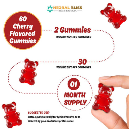 Herbal Bliss Iron Gummies for Anemia - Vegan Bisglycinate, C, D3, Zinc | Cherry