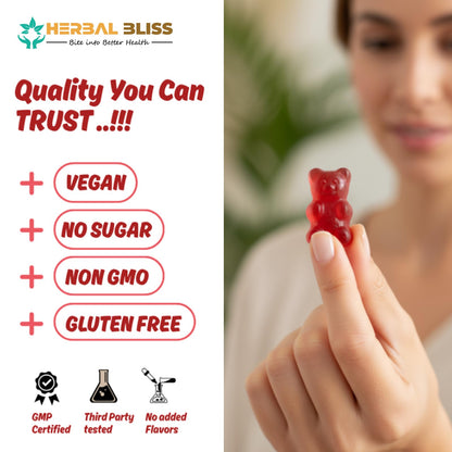 Herbal Bliss Iron Gummies for Anemia - Vegan Bisglycinate, C, D3, Zinc | Cherry