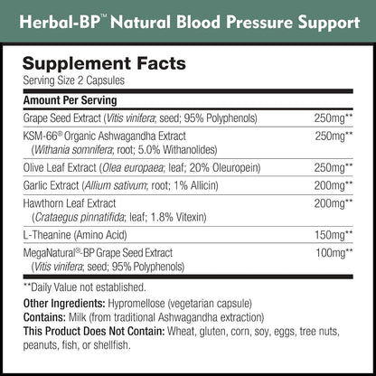 Herbal-BP Natural Blood Pressure Supplement – 3-Pack (Grape Seed, Garlic, Hawthorn)