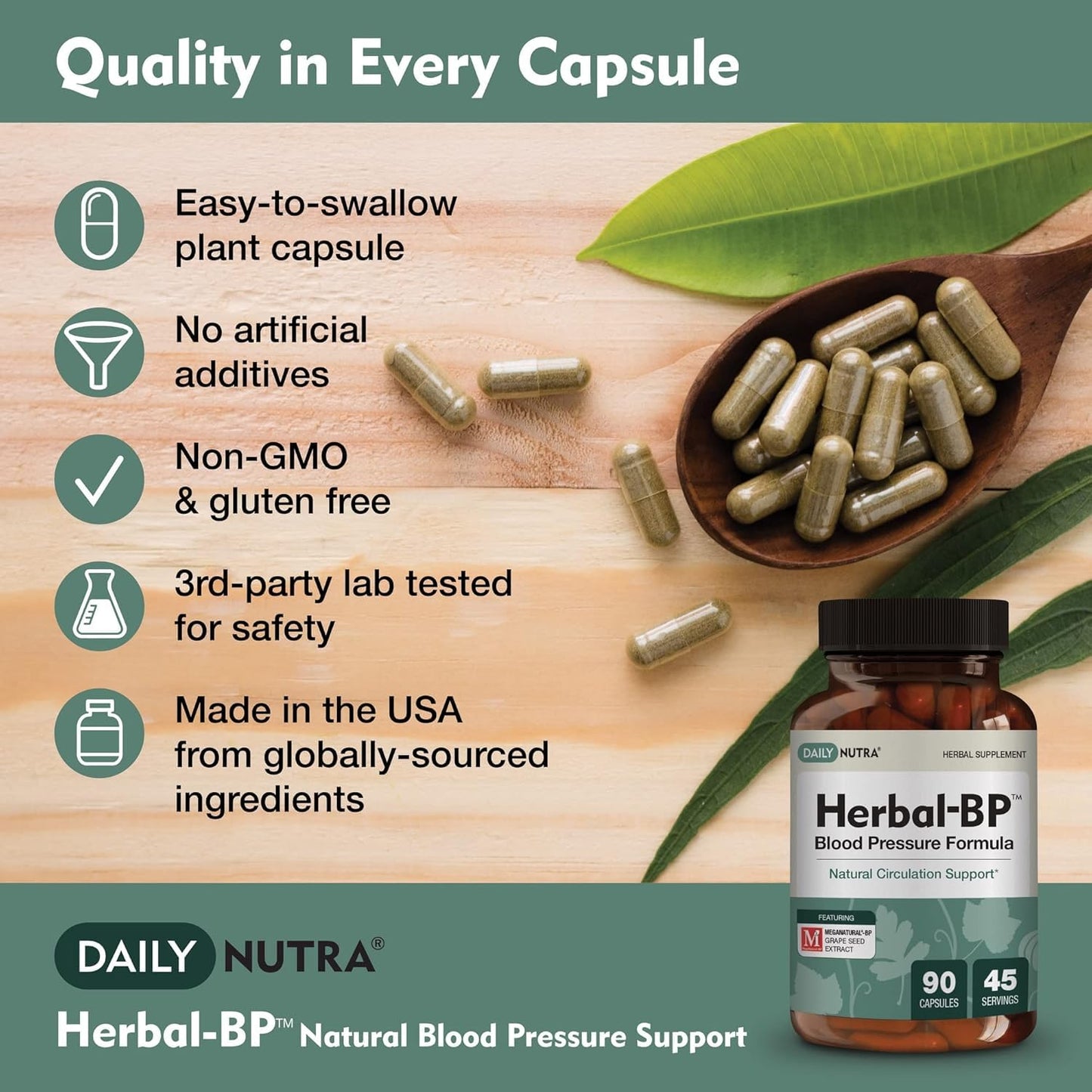 Herbal-BP Natural Blood Pressure Supplement – 3-Pack (Grape Seed, Garlic, Hawthorn)