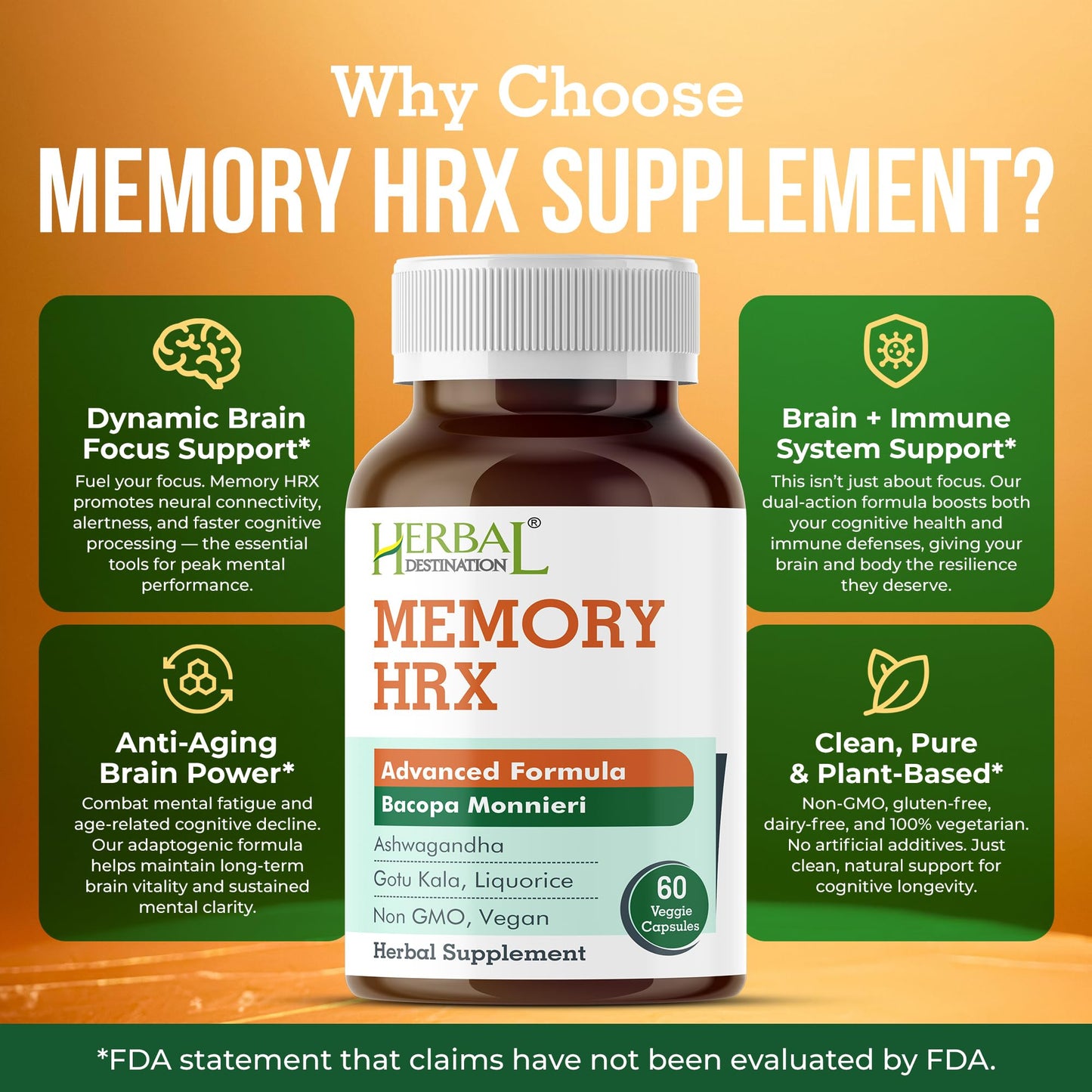 Herbal Destination Memory Hrx – Brain Support, Focus & Memory (60 Veg Caps)