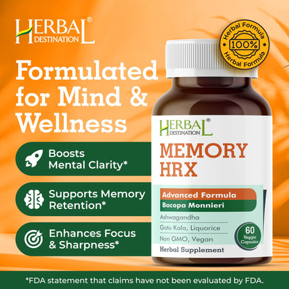 Herbal Destination Memory Hrx – Brain Support, Focus & Memory (60 Veg Caps)