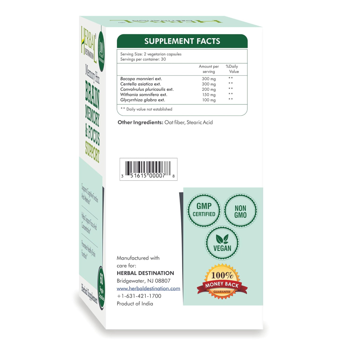 Herbal Destination Memory Hrx – Brain Support, Focus & Memory (60 Veg Caps)