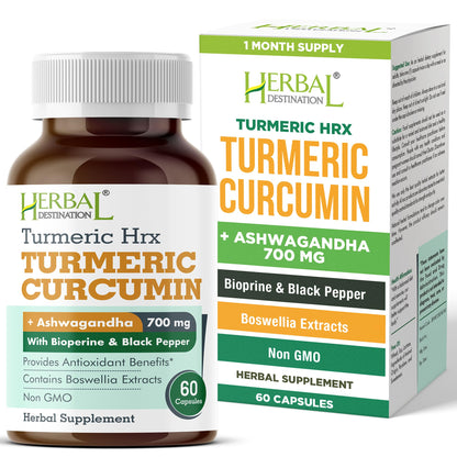 Herbal Destination Turmeric Supplement - Immune Support, Metabolism Booster & Joint Health - 60 Capsules