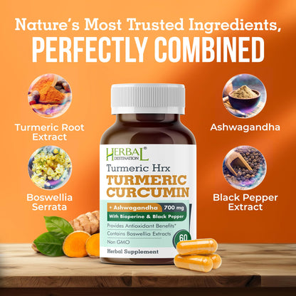 Herbal Destination Turmeric Supplement - Immune Support, Metabolism Booster & Joint Health - 60 Capsules