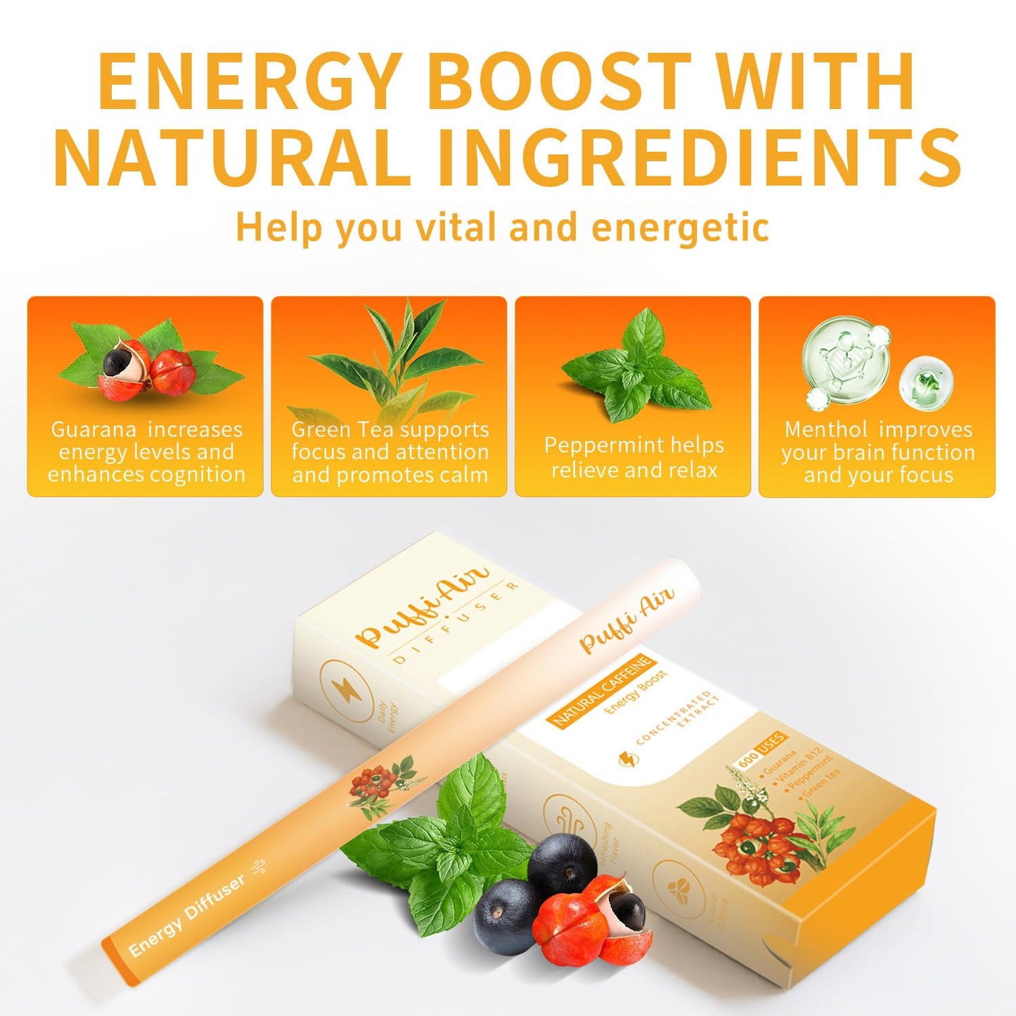 Herbal Diffuser Bundles (2 Sticks Orange & Green) | PUFFIAIR 4-in-1 Wellness