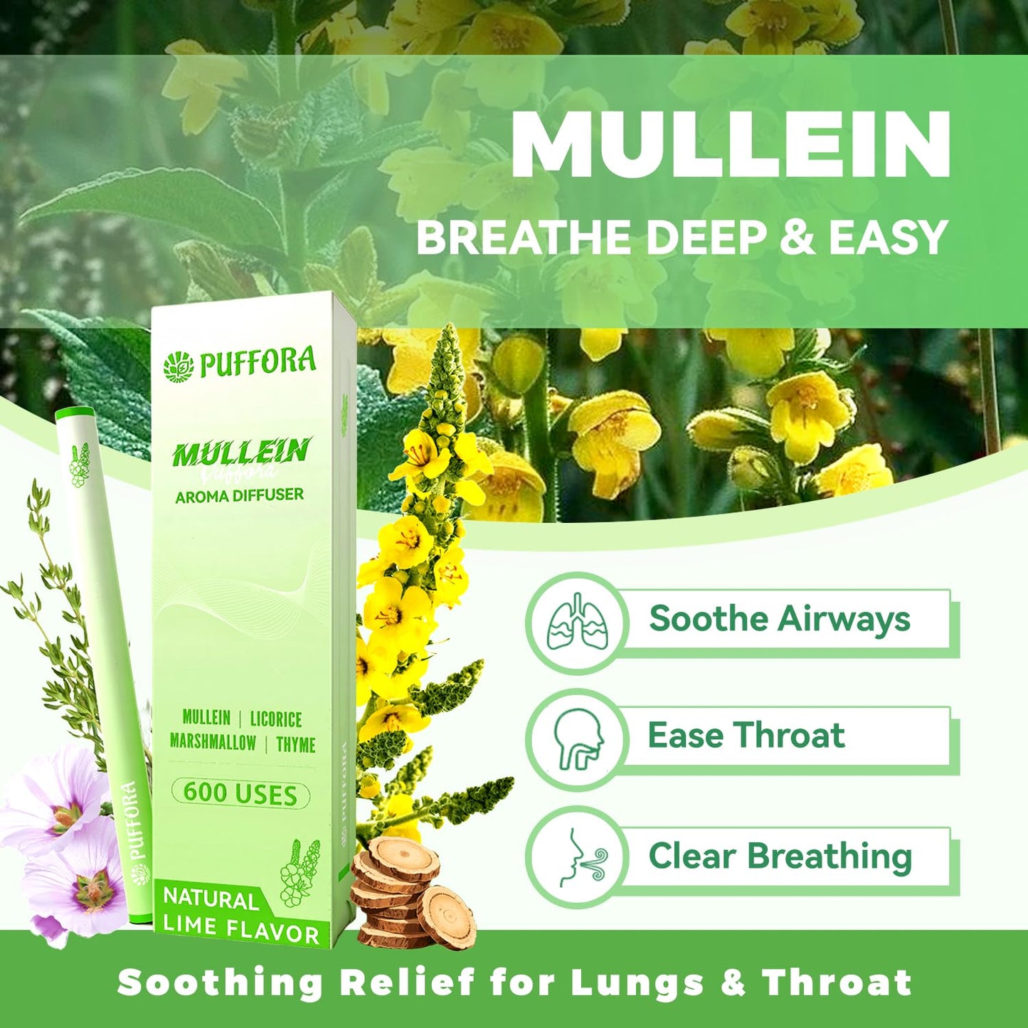 Herbal Diffuser Pen for Respiratory Wellness - Plant-Based Mullein & Mint