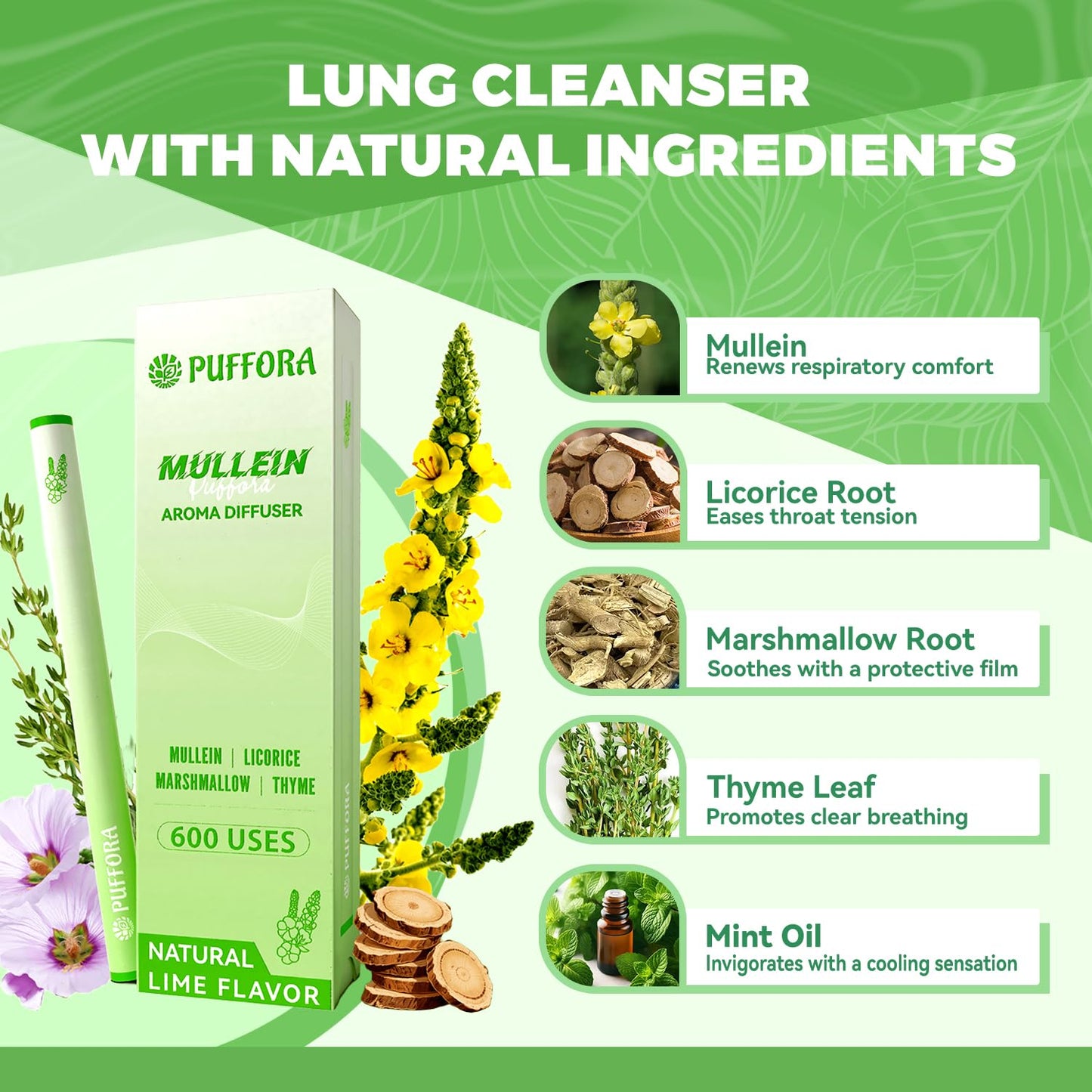 Herbal Diffuser Pen for Respiratory Wellness - Plant-Based Mullein & Mint