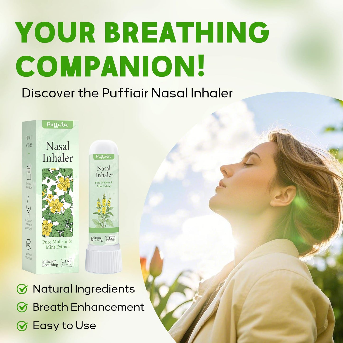Herbal Diffuser Pen with Mullein, Thyme & Mint Extracts – 600 Uses | Clear Breathing & Refreshment