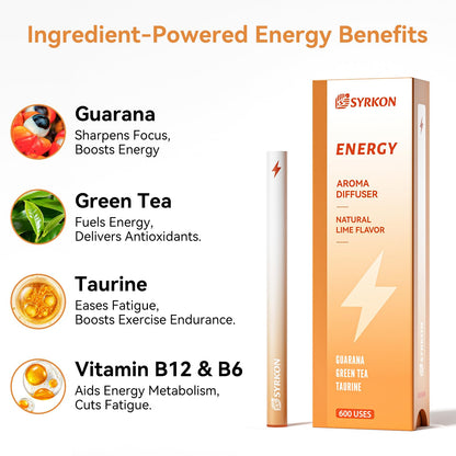 Herbal Diffuser Pen: Natural Energy Boost & Focus Support (Guarana, Green Tea, Taurine, B12 & B6) – 600 Uses