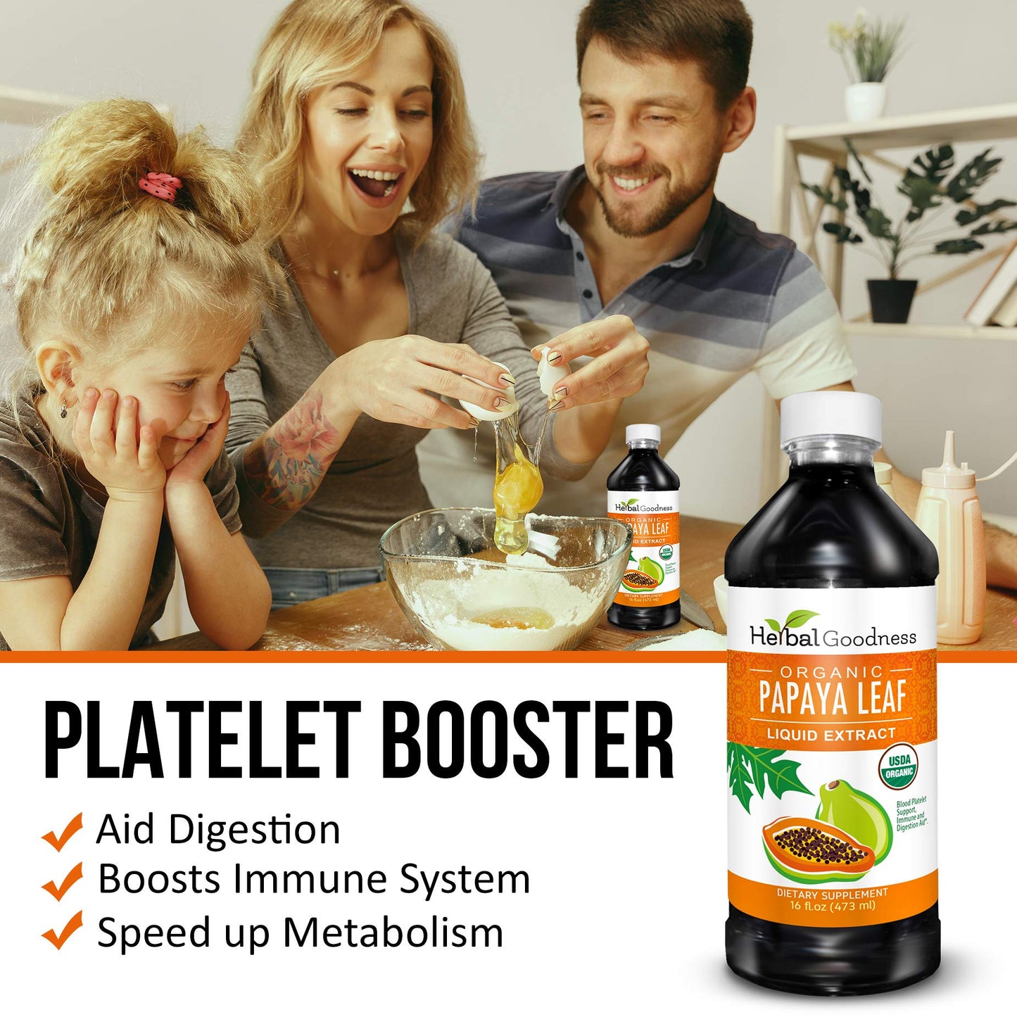 Herbal Goodness Papaya Leaf Extract 15X Platelet Support – Organic 16 oz Liquid