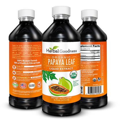 Herbal Goodness Papaya Leaf Extract 15X Platelet Support – Organic 16 oz Liquid