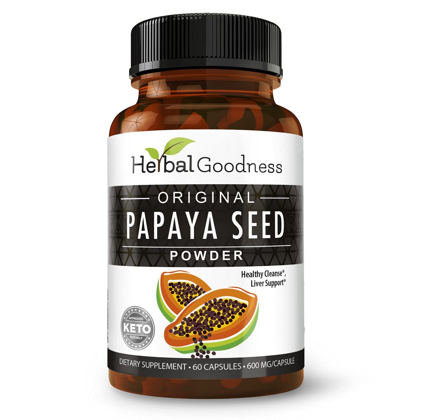 Herbal Goodness Papaya Seeds Powder Capsules – 600mg x 60, Organic Papain Enzymes for Digestion