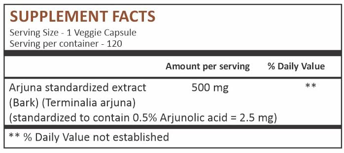 HERBAL HILLS Arjuna Capsules – Terminalia Arjuna 120 Count (500 mg) Standardized Extract