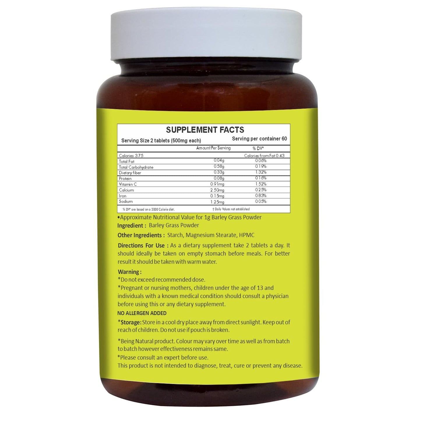 HERBAL HILLS Barley Grass Tablets 120 Count - Vegan Friendly Superfood