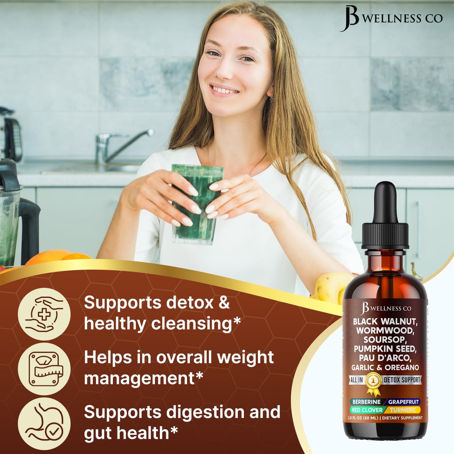 Wormwood Black Walnut Cleanse Drops – 4 oz with Soursop, Garlic, Pau D'Arco