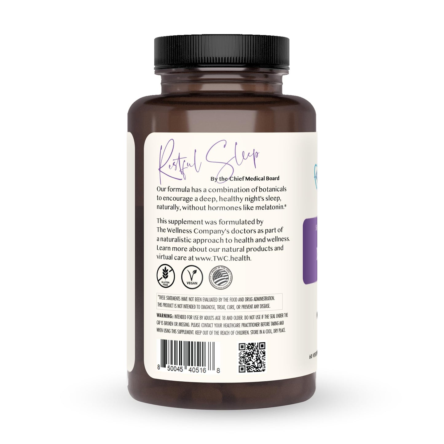 The Wellness Company Restful Sleep - Melatonin-Free Deep Sleep & REM Support - 60ct (1 Month Supply)