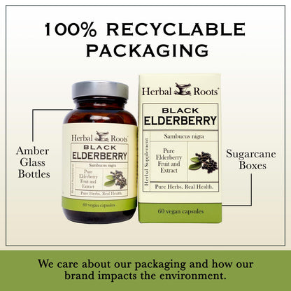 Herbal Roots Organic Black Elderberry Capsules - Max Strength | 60 Vegan Capsules