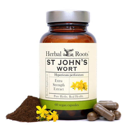 Herbal Roots St Johns Wort Capsules | 450 mg per Serving | Pure St. John’s Wort with No Binders or Fillers Non GMO | 60 Vegan Capsules