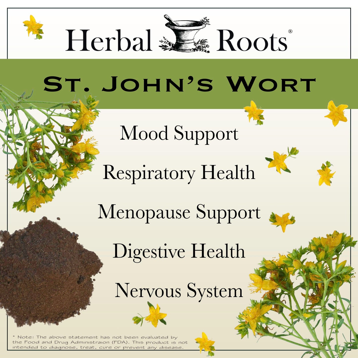 Herbal Roots St Johns Wort Capsules | 450 mg per Serving | Pure St. John’s Wort with No Binders or Fillers Non GMO | 60 Vegan Capsules