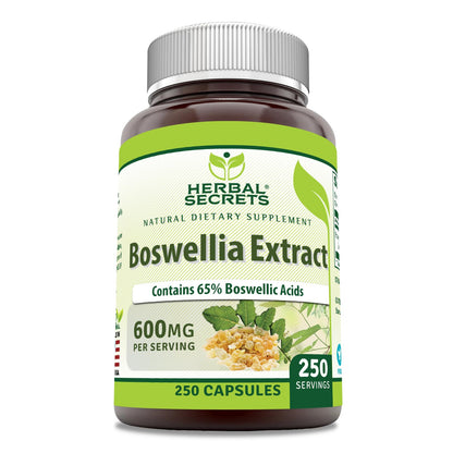 Herbal Secrets Boswellia Serrata Extract 65% Boswellic Acids, 600 mg Capsules – 250 Count | Non-GMO, Gluten Free