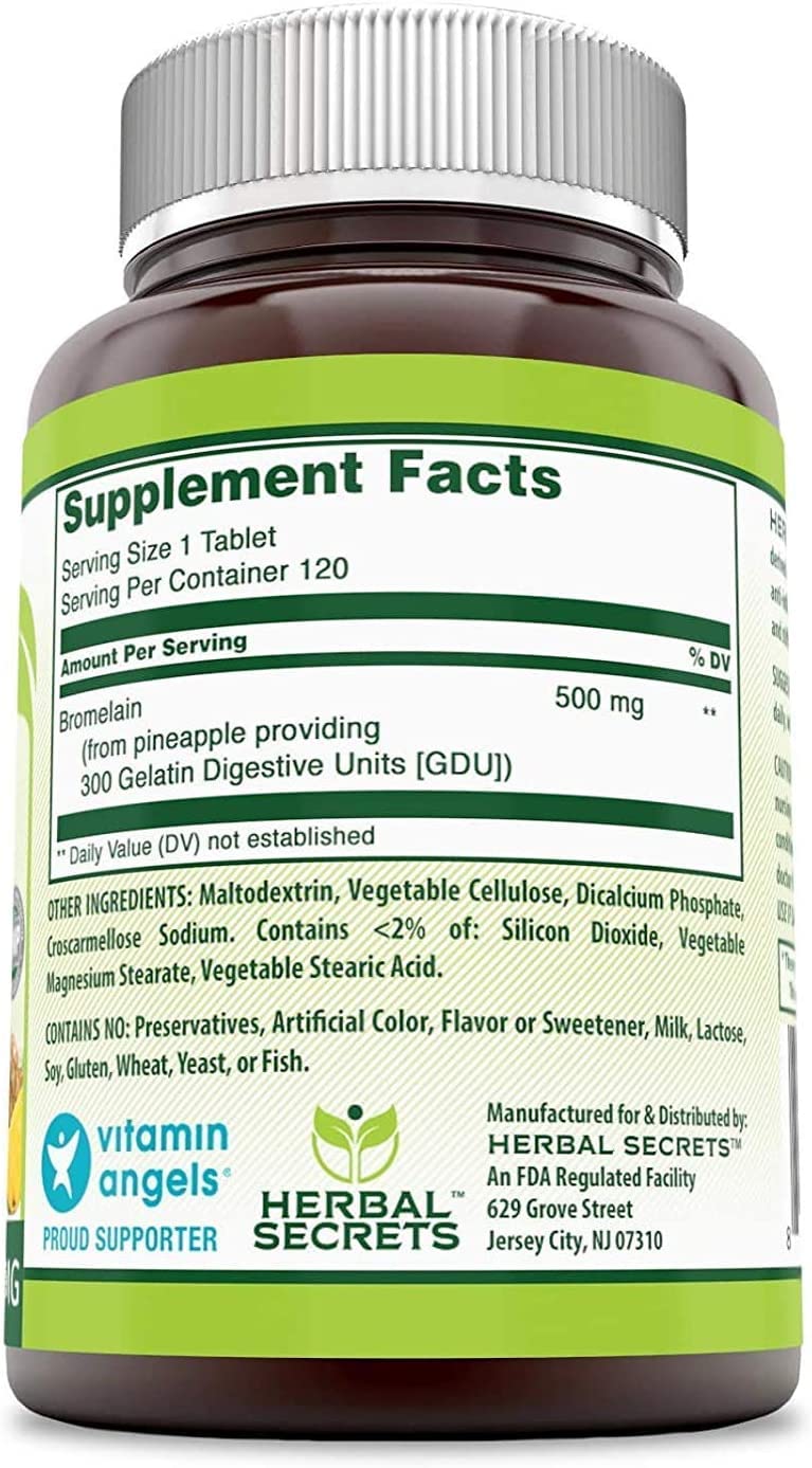 Herbal Secrets Bromelain Supplement 500 mg Tablets – Non-GMO, Gluten Free, Made in USA – 120 Count