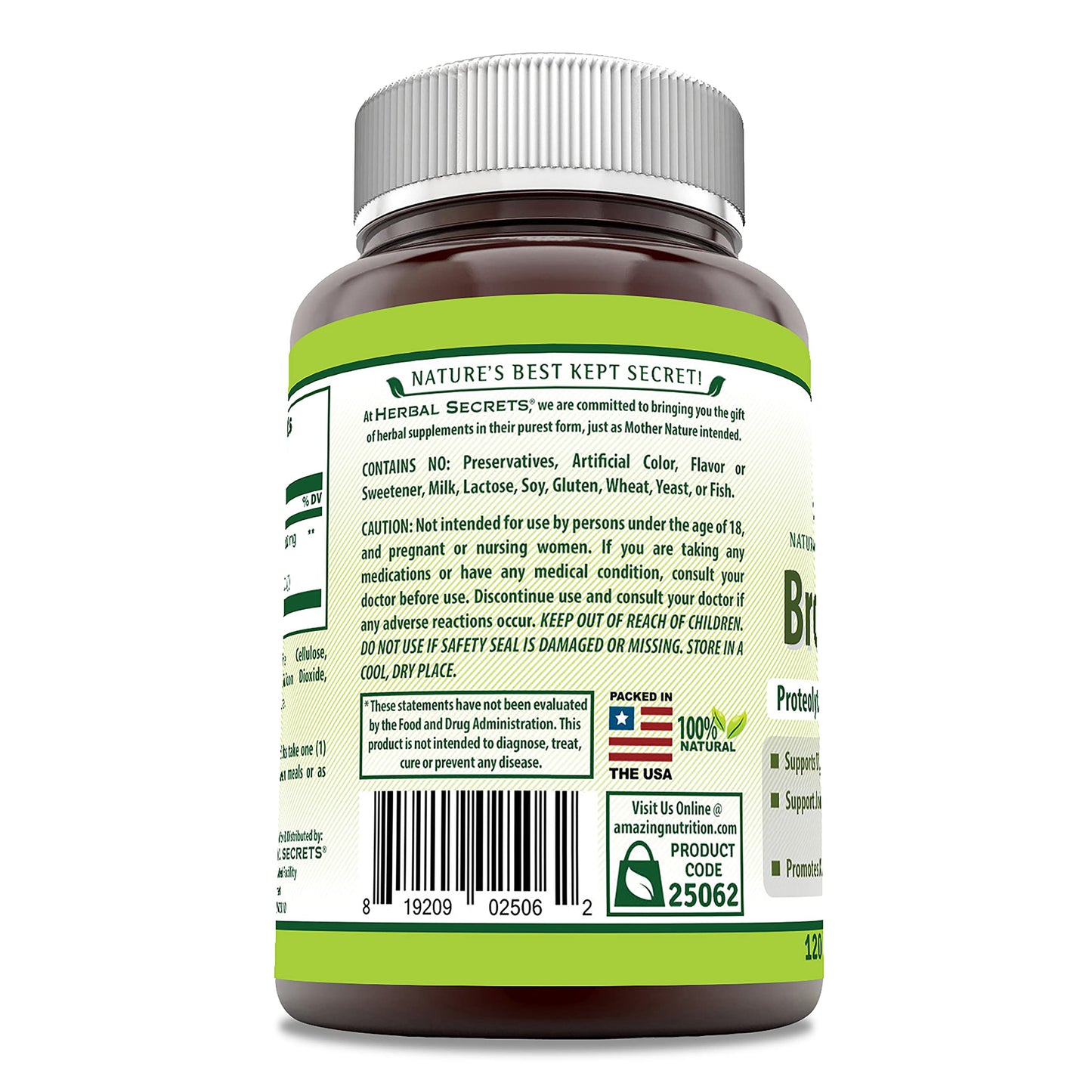 Herbal Secrets Bromelain Supplement 500 mg Tablets – Non-GMO, Gluten Free, Made in USA – 120 Count
