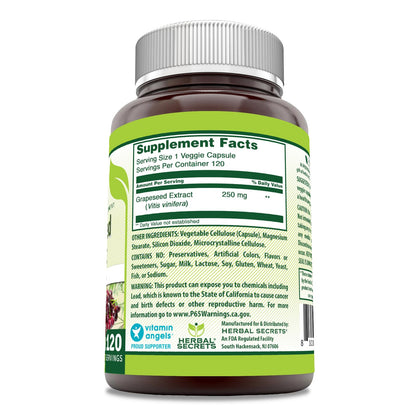 Herbal Secrets Grapeseed Extract Supplement - 250 mg, 120 Veggie Capsules, USA Made